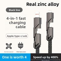 Kabel Anyaman 100W 4-in-1 USB-A/USB-C//Micro-USB Pengisian Daya Super Cepat Transfer Data untuk Ponsel (iPhone Android)