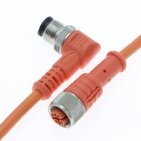 Connecteur circulaire M12 personnalisé 8 broches orange avec câble surmoulé IP67, faisceau de signal industriel personnalisé à angle droit