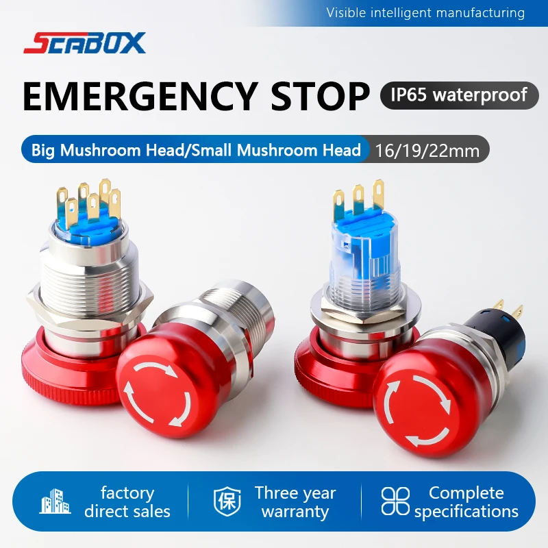 Seabox Electronic <strong>Push</strong>-<strong>button</strong> <strong>Switch</strong> Emergency Stop <strong>Button</strong> YUDA AC220v <strong>5A</strong> Stainless Steel IP67 1NO LED Combination Metal Safety