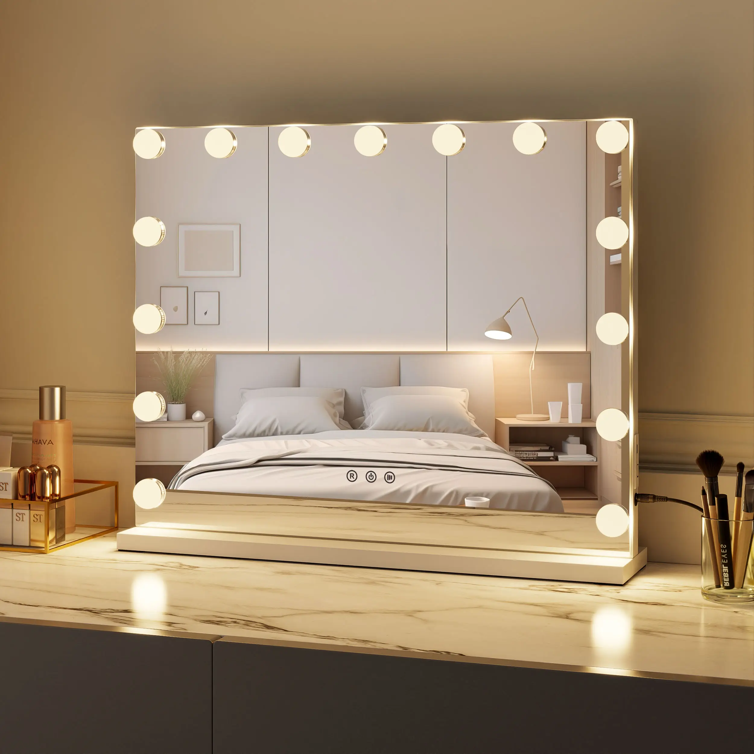 58x46cm Type-C 15 밝기 조절이 가능한 Led 전구 흰색 Led 메이크업 금속 프레임 화장품 조정 가능한 밝기 할리우드 화장대 거울