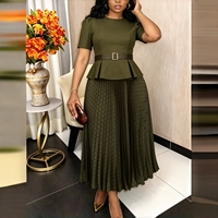 Ensemble jupe tendance grande taille pour femme, haut élégant à manches courtes et col rond, jupe longue plissée à pois, tenue de bureau pour femme