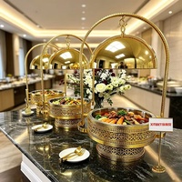 Ensemble de réchauds suspendus 8L pour buffet, design doré de luxe, support floral pour maintien au chaud des aliments, idéal pour les mariages haut de gamme et la restauration événementielle