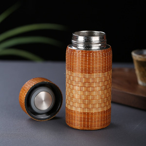 Handmade Bamboo Woven <b>Titanium</b> Thermos Cup With Temperature Display Portable Travel Tea Cup Water Bottle Kettle - Product Image 3