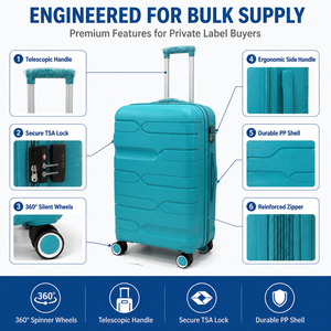 Valise cabine rigide en PP <span class=keywords><strong>bleu</strong></span> sarcelle avec roulettes multidirectionnelles, certifiée ISO 9001, 18, 20, 24 pouces, coque côtelée, commande en gros - Product Image 3