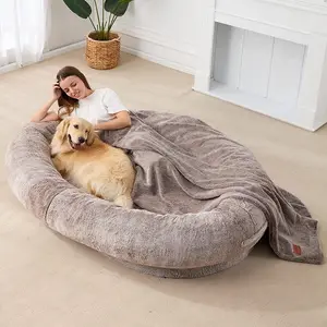 Personalizado Projetado Quente Macio Acolhedor Tamanho Humano Cobertor Do Cão Luxo Grande Dormir Big Pet Memória Espuma Cama