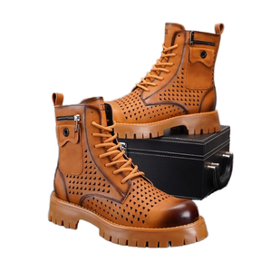 Men's Fashionable High Top Short <b>Boots</b> with Thick Sole Increased Height Outdoor Mesh Rubber Insole-Breathable Motorcycle <b>Boots</b> - Product Image 4