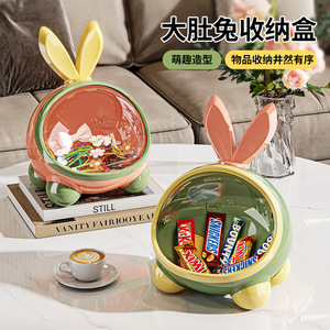 Cartoon Rabbit Shape Storage <b>Box</b> For Hair Ties And Small Items Desktop Organizer Pink Green Yellow <b>Round</b> Design - Product Image 3