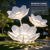Sculpture de paysage géométrique en acier inoxydable avec fleurs LED, éclairage RGB, indice de protection IP65, télécommande pour la décoration de jardins et de parcs en extérieur