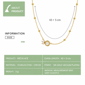 สร้อยคอจี้เพทายสแตนเลสสตีล สีทองและสีเงิน ชุบทอง 14K แบบสุญญากาศ ขนาด 43+5 ซม. - Product Image 4
