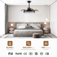 Plafonnier LED moderne avec ventilateur, télécommande intelligente, éclairage rétractable, moteur CC, 6 vitesses, intensité variable, pour chambre à coucher et salle à manger