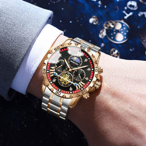 Montre BINBOND 3103 au design sportif, montre de loisirs et d'affaires multifonctionnelle à grand cadran, montre à quartz pour homme avec bracelet en acier, montres lumineuses - Product Image 2