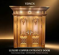 YDNCN Porte d'entrée double en laiton de style européen, finition imitation laiton doré, sculpture florale élaborée, luxe et sécurité