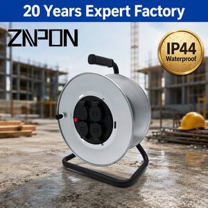<span class=keywords><strong>Enrouleur</strong></span> <span class=keywords><strong>électrique</strong></span> <span class=keywords><strong>professionnel</strong></span> en métal étanche IP44 avec 4 prises françaises, 25 m, pour chantier, avec poignée ergonomique - Product Image 1