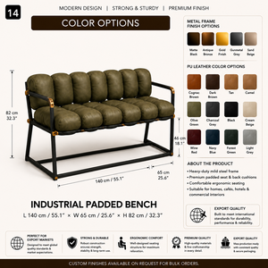 Banc rembourré industriel avec assise capitonnée et structure métallique pour salon, chambre, entrée, restaurant et sièges commerciaux - Product Image 2