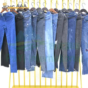 Senhoras denim jeans rasgado jeans skinny mulheres de apuramento estoque excedente lotes de segunda mão roupa usada fardos