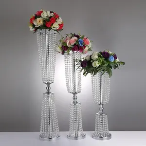 Luxury Design Decoration Metal Vases Wedding Centerpieces Tall Crystal Gold Silver Flower Stand