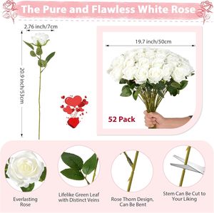 Roses blanches artificielles en vrac, 36/52 pièces, fausses roses en soie, <span class=keywords><strong>bouquet</strong></span> <span class=keywords><strong>de</strong></span> <span class=keywords><strong>fleurs</strong></span> blanches pour la fête des mères, la Saint-Valentin, décoration - Product Image 2