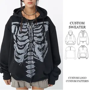 manufacturers custom logo graphic polyester acid wash hoody Y2K halloween digital printing unisex women's hoodies & sweatshirts