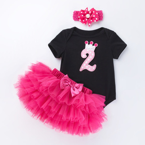 Großhandel Sommer Geburtstag Baby Mädchen Strampler Niedliche Baby Urlaubskleidung Mit Tüllkleid - Product Image 4