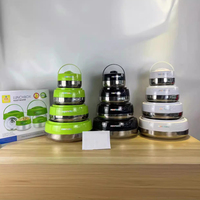Vente chaude 4 pièces Boîte à lunch isotherme à double paroi en acier inoxydable noir Grande capacité Casserole Contenant de stockage alimentaire