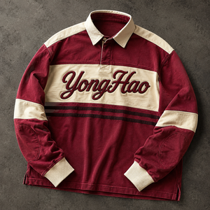 Maglietta Polo Rugby Personalizzata OEM ODM per Uomo, Bicolore con Ricamo, Manica Lunga, <span class=keywords><strong>Abbigliamento</strong></span> Streetwear su Misura - Product Image 1
