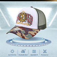 Gorra de béisbol con letras góticas retro, bordado de espiga de trigo, malla de esponja y visera de camuflaje, logotipo personalizable