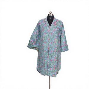 Women's Girls' Eco-Friendly Breathable Knitted Pure Cotton V-Neck Bodycon Midi Tunic Dress 3/4 Sleeve Button Ruffles Floral - Product Image 1