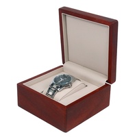 Boîte de rangement pour montre unique en bois massif laqué rouge carré de luxe avec insert en cuir PU pour homme/femme