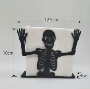 Décoration d'Halloween 2026 : Boîte à mouchoirs créative en métal noir, support de serviettes en fer en forme de squelette pour la décoration intérieure - Product Image 4