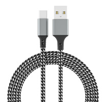 Cable de Carga Rápida USB-A a C SUN-RISE, 15W 2A 3A, Carcasa de Aleación de Aluminio, Trenzado de Nailon, Color Gris Plateado, para Teléfonos Móviles y Tabletas