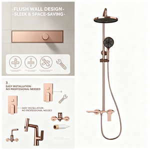 Ensemble de robinetterie de salle de bain et de <span class=keywords><strong>douche</strong></span> de luxe en laiton brossé or rose, prix d'usine, vente en gros - Product Image 6