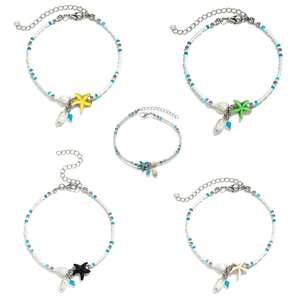 NYY Tobillera Bohemia Colorida Elástica de Verano para Playa <span class=keywords><strong>y</strong></span> Surf con Cuentas de Semillas, Estrellas de Mar, Perlas <span class=keywords><strong>y</strong></span> Conchas Ajustable para Mujer - Product Image 5