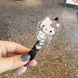 Adorable Cartoon Cat Black <b>Pen</b> Cute High-Style Student Bestie Pendant <b>Glitter</b> Click-Type Ballpoint <b>Pen</b> Metal Girly Heart 14cm - Product Image 3