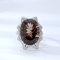 YBO personnalisé 925 argent Sterling naturel Quartz fumé Zircon cubique anneaux bijoux fins avec pierre précieuse taille ovale pour les fêtes de mariage