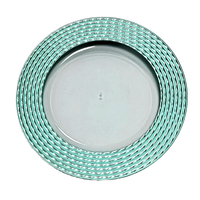 Plaque de présentation ronde personnalisée de 13 pouces en vert/or/bleu plat PP en plastique durable pour les mariages/fêtes prix bon marché