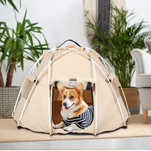 Modern Design Waterproof Small Size Beige Pet Camping Tiny Tent Cat Cat Dog House Tent Cats With 2-In-1 Removable Cushion