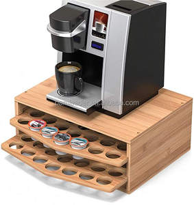 70 Capacity 2-tier Wooden Tea Storage for K-cup Pods Kitchen Bamboo Coffee Pod Holder Compartments Storage Organizer with Drawer