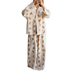 <span class=keywords><strong>Pigiama</strong></span> Personalizzato in Cotone 100% con Motivo Orsacchiotto per Donne, Vestibilità Comoda, Maniche Lunghe, Set 2 Pezzi con Pantaloni, Abbigliamento da Casa e da Notte - Product Image 1