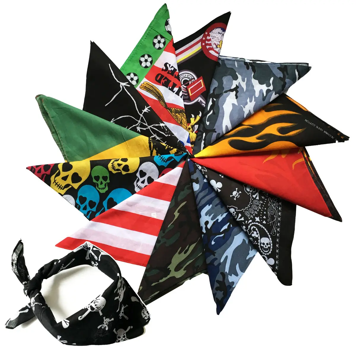 Grosir Katun Hip-Hop Skull Bandana Scarf Beberapa Dicetak Wajah Kepala Bandana Logo Disesuaikan Bandana Persegi