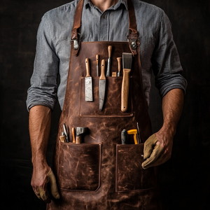 Produttore in pelle marrone barista cameriere Chef giardinaggio salone di cucina da uomo in pelle con Logo personalizzato grembiule - Product Image 3