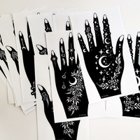 Autocollant de tatouage peint à la main modèle de dentelle de lune évidée personnalisé pochoirs au henné pour application au henné