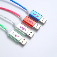 Kabel Pengisi Daya USB LED Bercahaya 3-in-1 Tembaga Murni dengan Logo Kustom, Konektor Type-C/Micro USB, Arus Maks 2A untuk Komputer Barcode