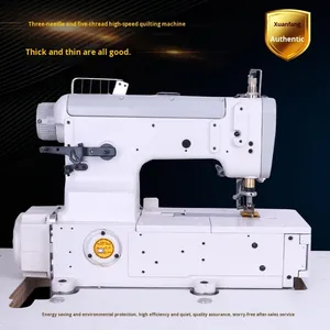 3 Needles 5 Thread Interlock Flat-Bed Industrial Sewing <b>Machine</b> Manual Left Cutter Tape <b>Binding</b> High-Speed Engine Motor - Product Image 3