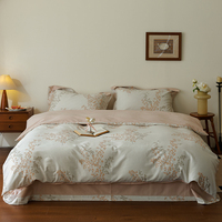Ensemble de literie en coton brossé 100%, imprimé floral vintage, 4 pièces, housse de couette douce, épaisse et chaude pour l'automne et l'hiver, utilisation domestique