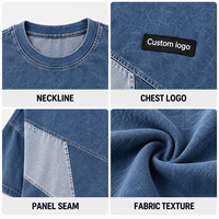 T-shirt personnalisé en denim patchwork irrégulier jacquard pour homme avec étiquette tissée – Idéal pour les marques de streetwear et la vente en gros de vêtements