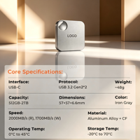 SSD Eksternal USB-C Baru 2TB 2000MB/s Baca 1700MB/s Tulis Alloy+ABS Kompatibel dengan Windows/Mac/Android