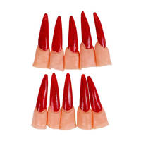 Lot de 10 faux doigts de zombie, ongles de sorcière réalistes, effrayants et originaux, accessoires rouges pour Halloween, décoration pour fête cosplay et thème horreur