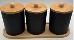Stoples Bambu Hitam Matte Berukir Klasik dengan Tutup/Nampan Bambu Finishing Putih untuk Meja Kamar Mandi - Multifungsi Portabel - Product Image 3