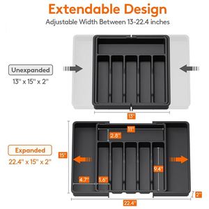 ถาดใส่เครื่องครัวพลาสติก PP ปรับขนาดได้ ขยายได้ ความจุเยอะ ปลอดสาร BPA เป็นมิตรกับสิ่งแวดล้อม - Product Image 3