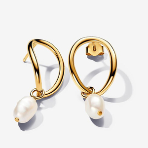 925 Sterling Silver Gold Plated Geometric Freshwater <b>Pearl</b> <b>Drop</b> Cuff <b>Earrings</b> Diamond Madam Trendy Womens Party Gift - Product Image 5